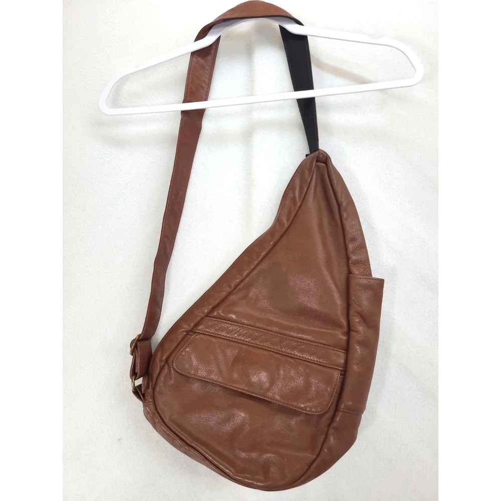 Vintage Ameribag Brown Leather Sling Bag Made in USA Healthy Back Pack Boho
